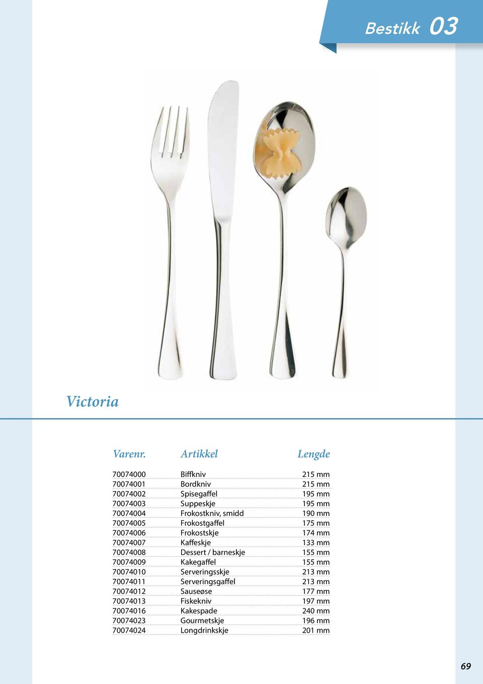 Dessert / barneskje 155 mm 70074009 Kakegaffel 155 mm 70074010 Serveringsskje 213 mm 70074011 Serveringsgaffel 213 mm