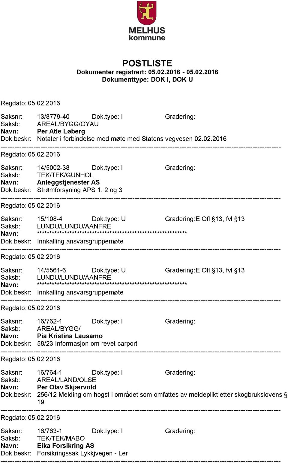 beskr: Innkalling ansvarsgruppemøte Saksnr: 14/5561-6 Dok.type: U Gradering:E Ofl 13, fvl 13 Dok.beskr: Innkalling ansvarsgruppemøte Saksnr: 16/762-1 Dok.