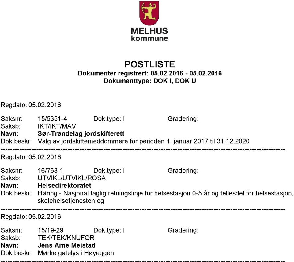 type: I Gradering: Saksb: UTVIKL/UTVIKL/ROSA Navn: Helsedirektoratet Dok.