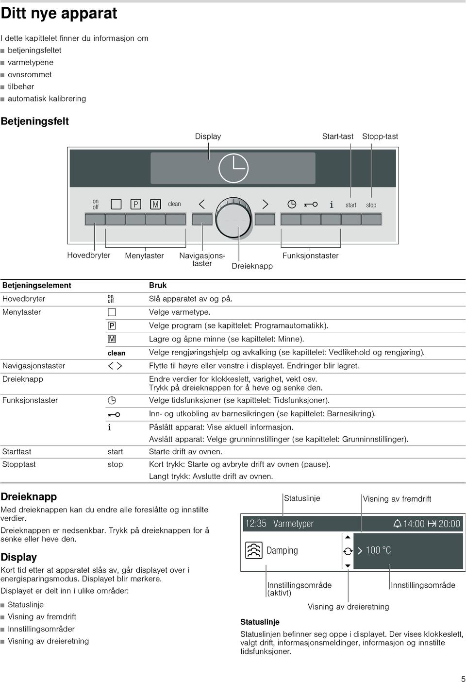 s Velge rengjøringshjelp og avkalking (se kapittelet: Vedlikehold og rengjøring). Navigasjonstaster ¾ Flytte til høyre eller venstre i displayet. Endringer blir lagret.