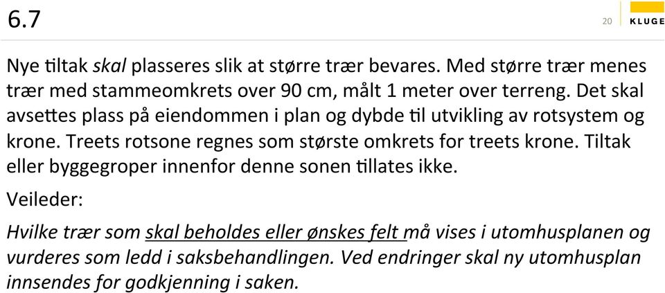 Det skal avsetes plass på eiendommen i plan og dybde Xl utvikling av rotsystem og krone.