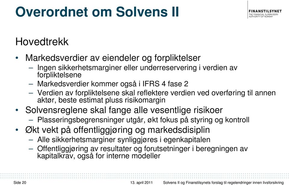 Plasseringsbegrensninger utgår, økt fokus på styring og kontroll Økt vekt på offentliggjøring og markedsdisiplin Alle sikkerhetsmarginer synliggjøres i egenkapitalen Offentliggjøring