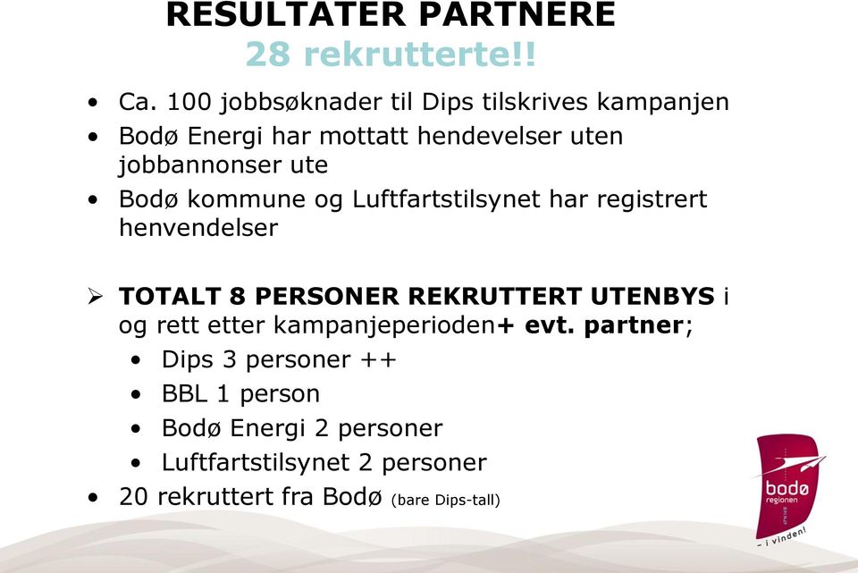 ute Bodø kommune og Luftfartstilsynet har registrert henvendelser TOTALT 8 PERSONER REKRUTTERT UTENBYS