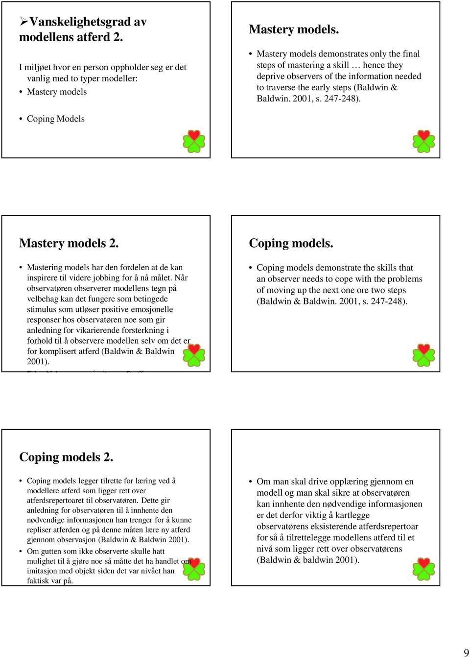 Coping Models Mastery models 2. Mastering models har den fordelen at de kan inspirere til videre jobbing for å nå målet.