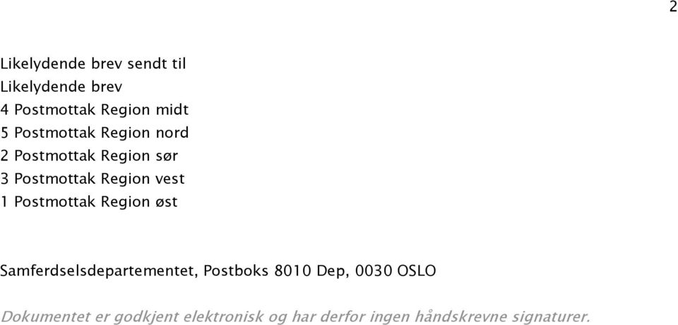 Postmottak Region øst Samferdselsdepartementet, Postboks 8010 Dep, 0030