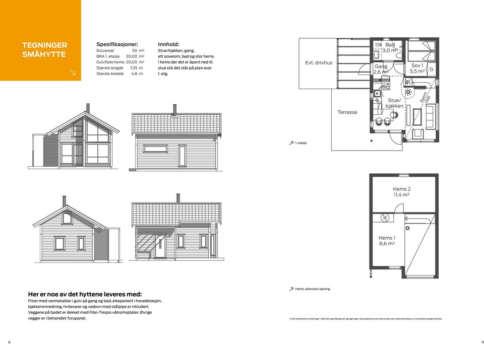 I hems der det er åpent ned til stue slik det står på plan over 1. etg. Hems 2 11,4 m² Evt.