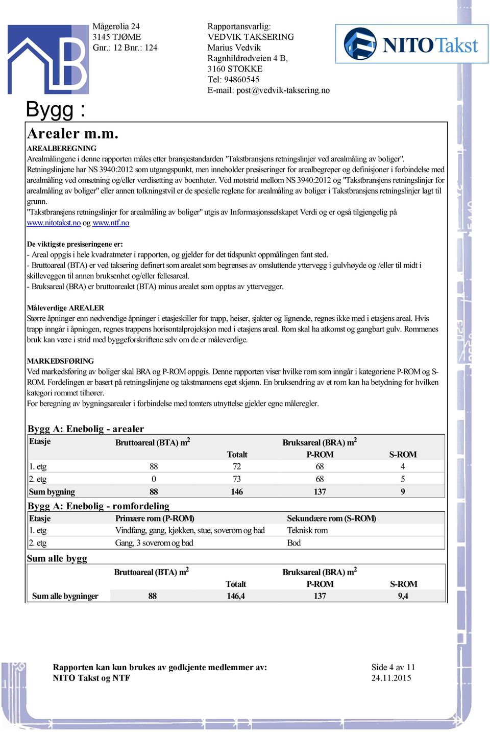 "Takstbransjens retningslinjer for arealmåling av boliger" eller annen tolkningstvil er de spesielle reglene for arealmåling av boliger i Takstbransjens retningslinjer lagt til grunn "Takstbransjens