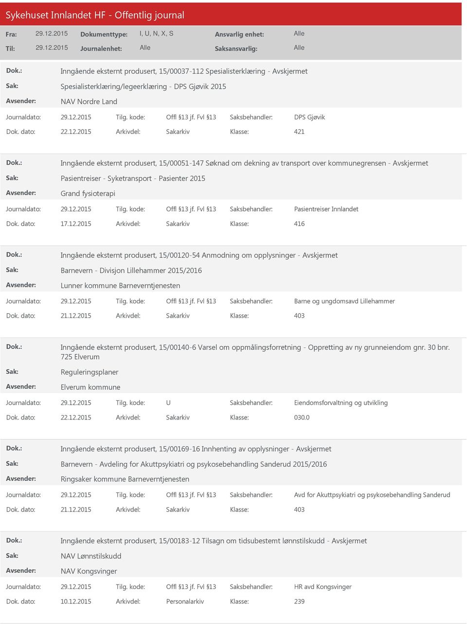 Divisjon Lillehammer 2015/2016 Lunner kommune Barneverntjenesten Barne og ungdomsavd Lillehammer 403 Inngående eksternt produsert, 15/00140-6 Varsel om oppmålingsforretning - Oppretting av ny