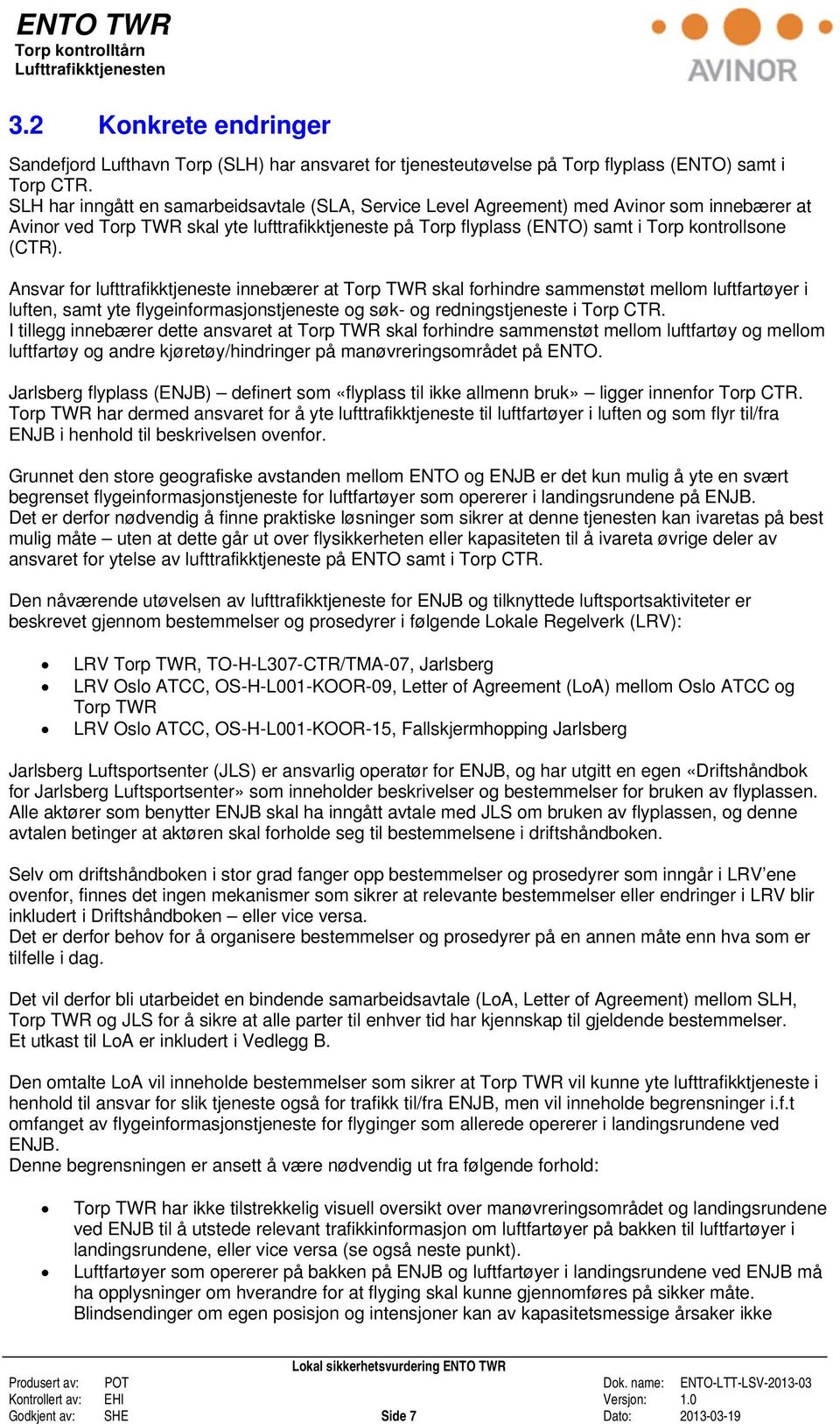 Ansvar for lufttrafikktjeneste innebærer at Torp TWR skal forhindre sammenstøt mellom luftfartøyer i luften, samt yte flygeinformasjonstjeneste og søk- og redningstjeneste i Torp CTR.