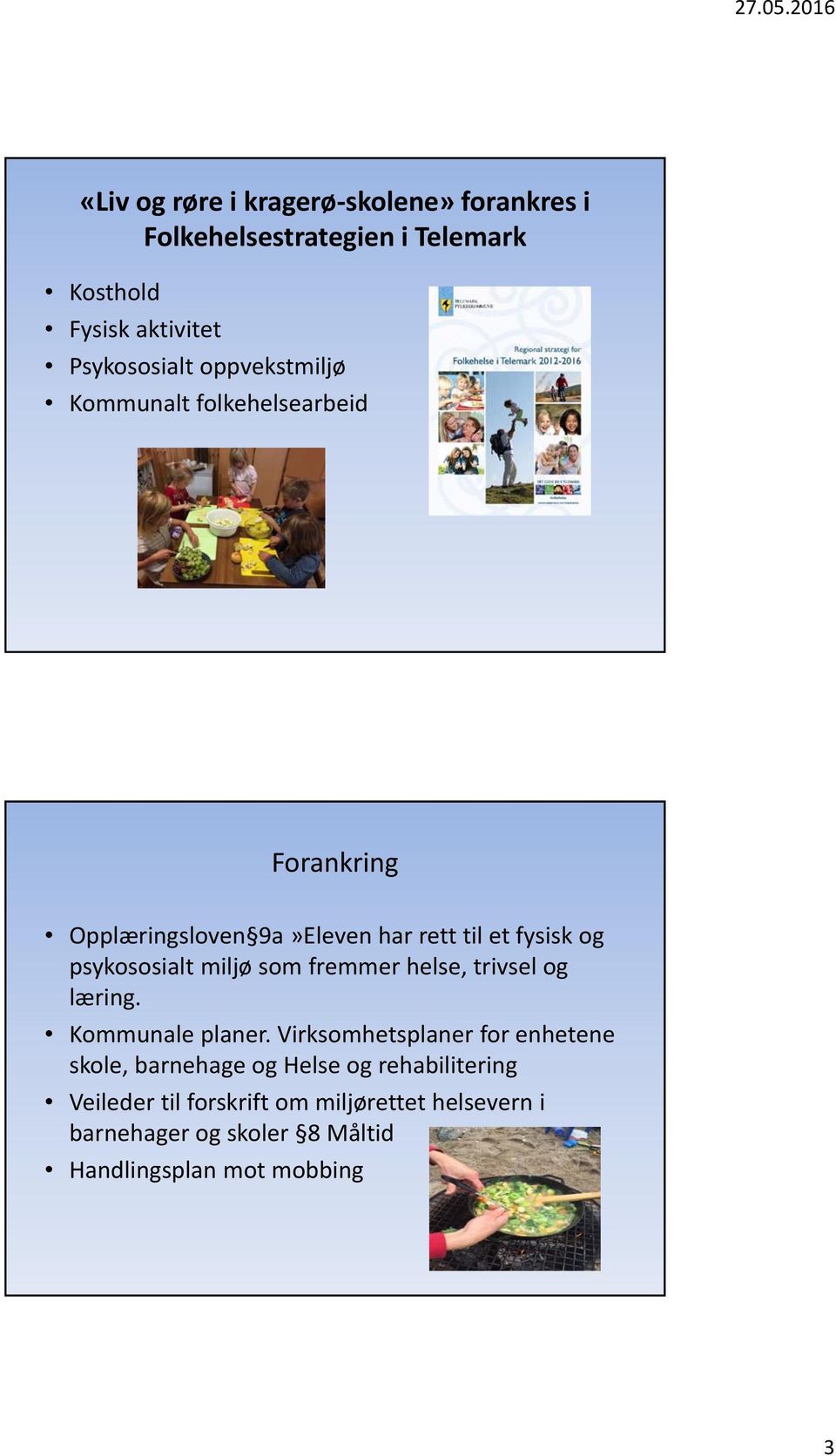 miljø som fremmer helse, trivsel og læring. Kommunale planer.