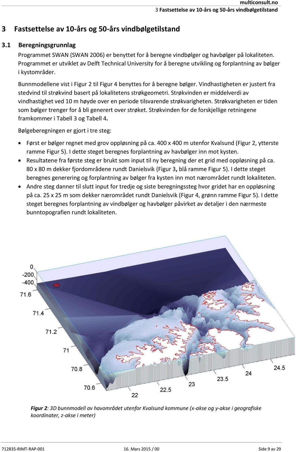 Programmet er utviklet av Delft Technical University for å beregne utvikling og forplantning av bølger i kystområder. Bunnmodellene vist i Figur 2 til Figur 4 benyttes for å beregne bølger.