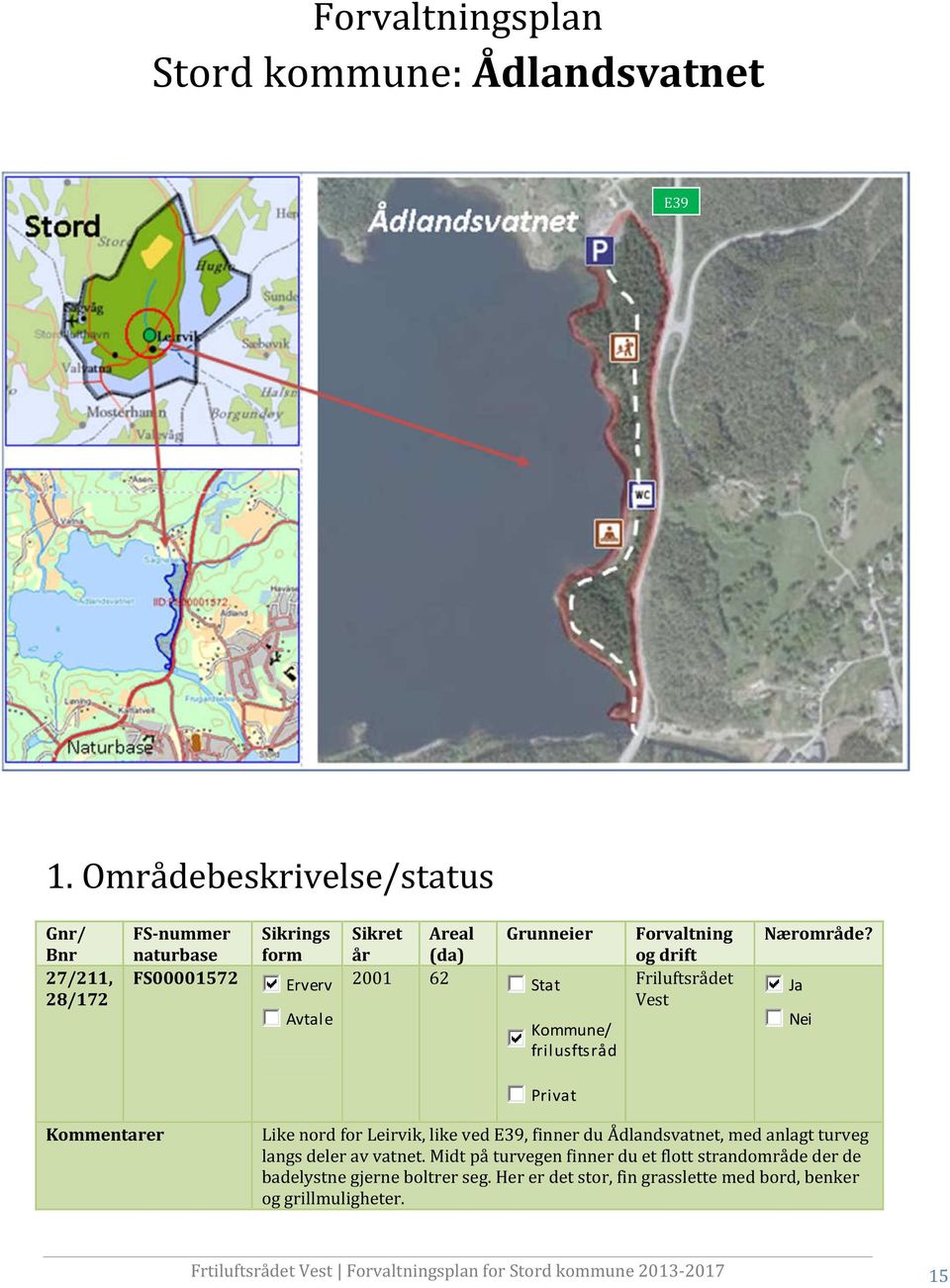 Kommune/ frilusftsråd Forvaltning og drift Friluftsrådet Vest Nærområde?