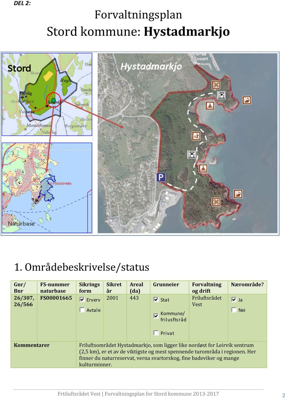 Stat Kommune/ frilusftsråd Forvaltning og drift Friluftsrådet Vest Nærområde?