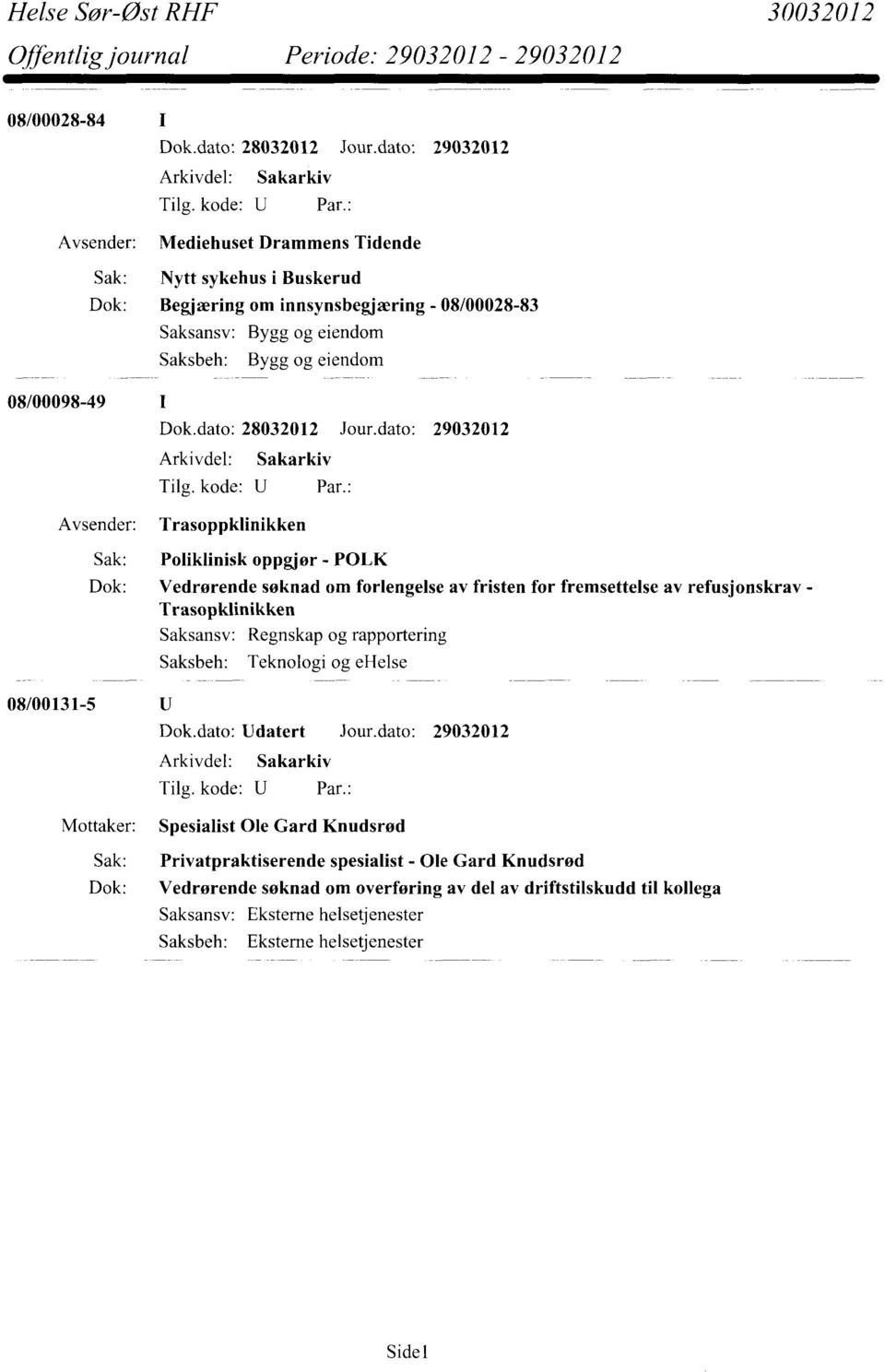 Trasopklinikken Saksansv: Regnskap og rapportering Teknologi og ehelse Dok.dato: Udatert Jour.