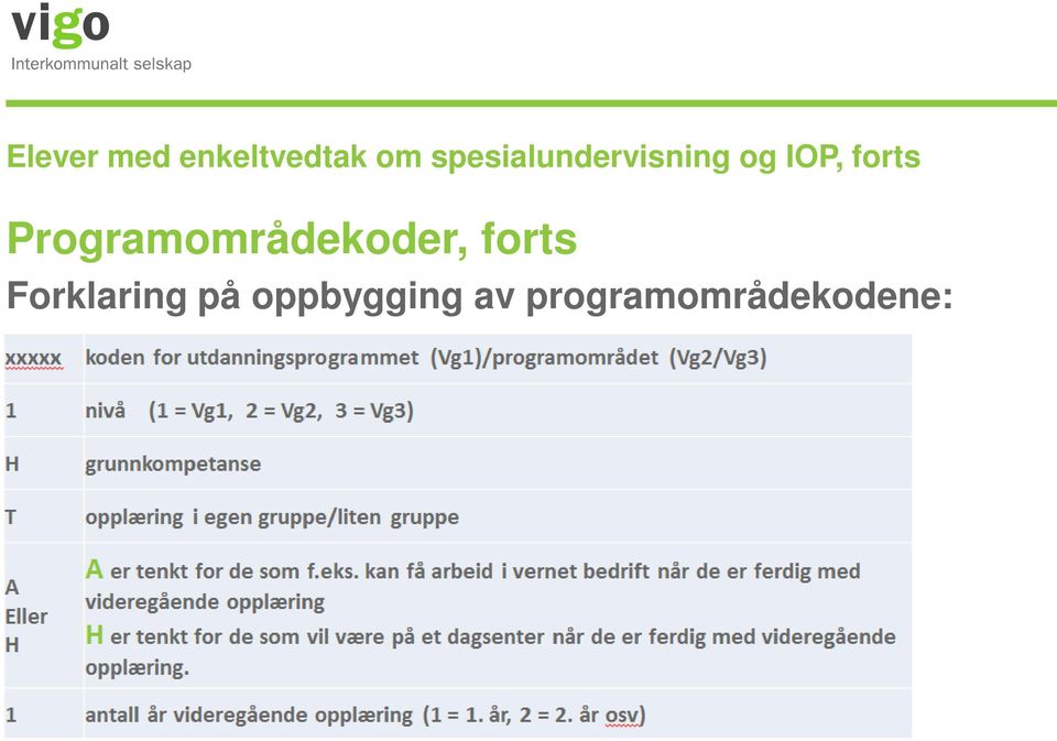 Programområdekoder, forts