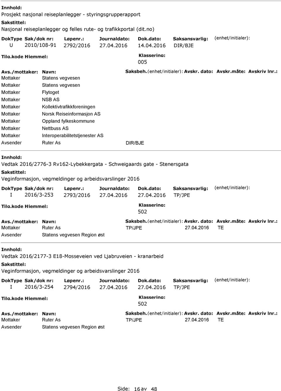 Kollektivtrafikkforeningen Norsk Reiseinformasjon AS Oppland fylkeskommune Nettbuss AS nteroperabilitetstjenester AS DR/BJE Vedtak 2016/2776-3 Rv162-Lybekkergata -