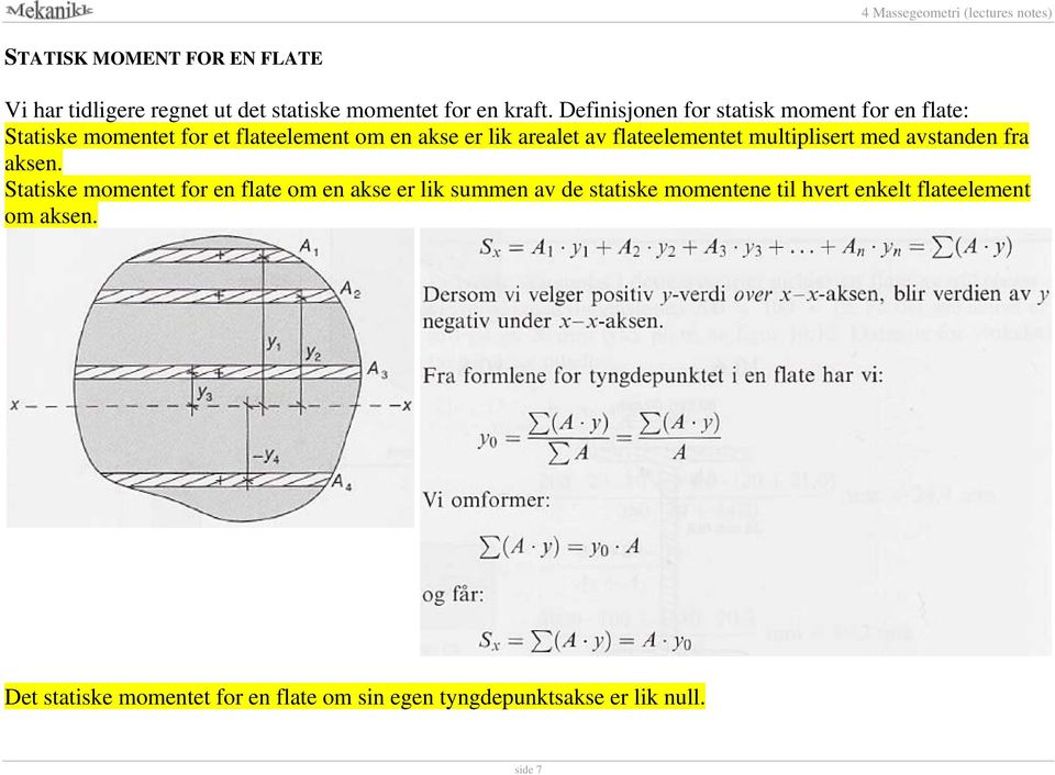 flateelementet multiplisert med avstanden fra aksen.