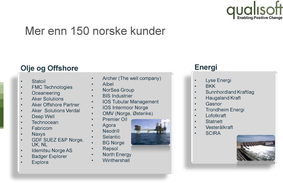 NorSea Group BIS Industrier IOS Tubular Management IOS Intermoor Norge OMV (Norge, Østerike) Premier Oil Agora Neodrill Selantic BG Norge