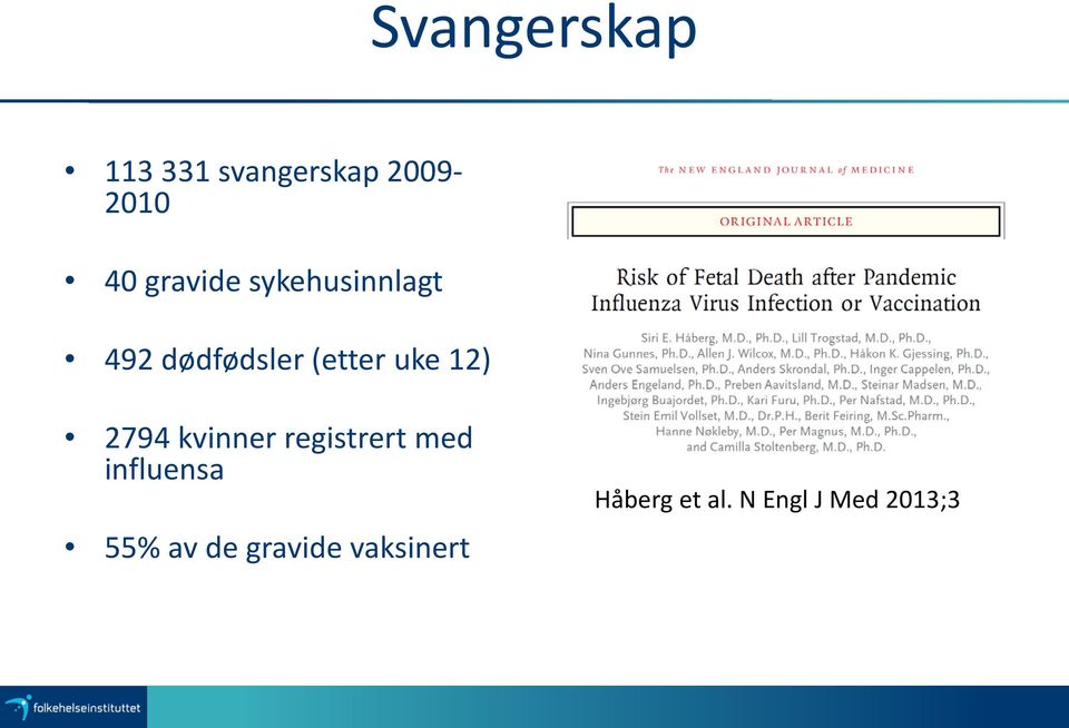 12) 2794 kvinner registrert med influensa 55% av