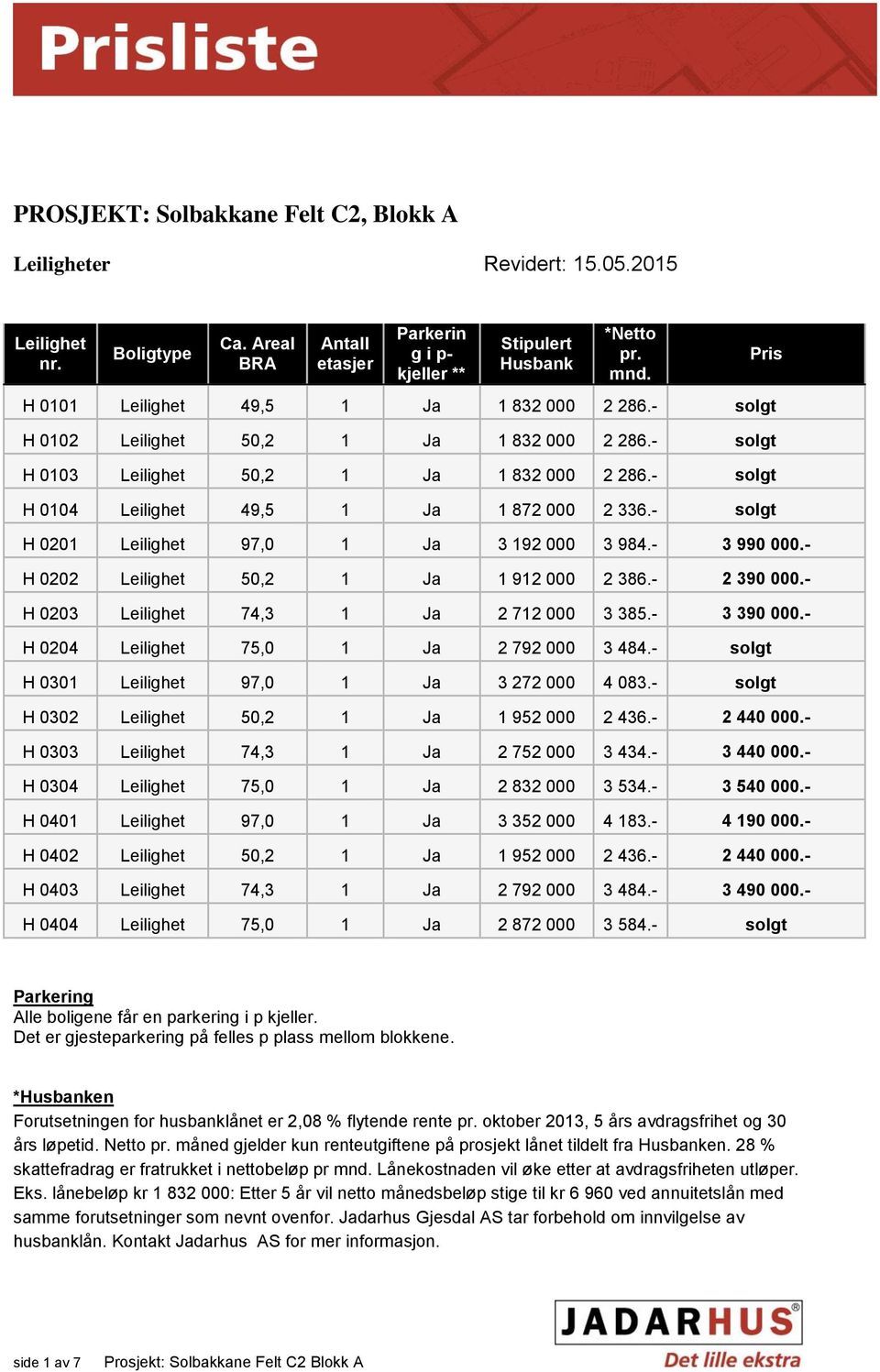 - solgt H 0201 Leilighet 97,0 1 Ja 3 192 000 3 984.- 3 990 000.- H 0202 Leilighet 50,2 1 Ja 1 912 000 2 386.- 2 390 000.- H 0203 Leilighet 74,3 1 Ja 2 712 000 3 385.- 3 390 000.