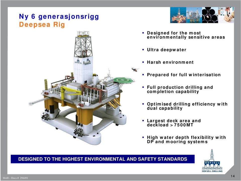 Optimised drilling efficiency with dual capability Largest deck area and deckload >7500MT High water