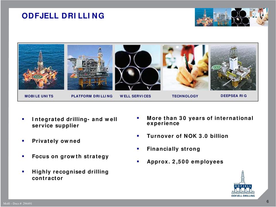 strategy Highly recognised drilling contractor More than 30 years of international