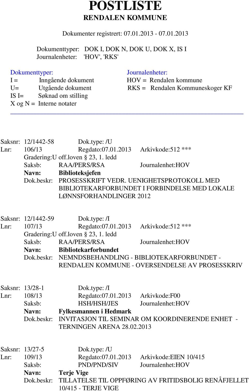 UENIGHETSPROTOKOLL MED BIBLIOTEKARFORBUNDET I FORBINDELSE MED LOKALE LØNNSFORHANDLINGER 2012 Saksnr: 12/1442-59 Dok.type: /I Lnr: 107/13 Regdato:07.01.2013 Arkivkode:512 *** Gradering:U off.