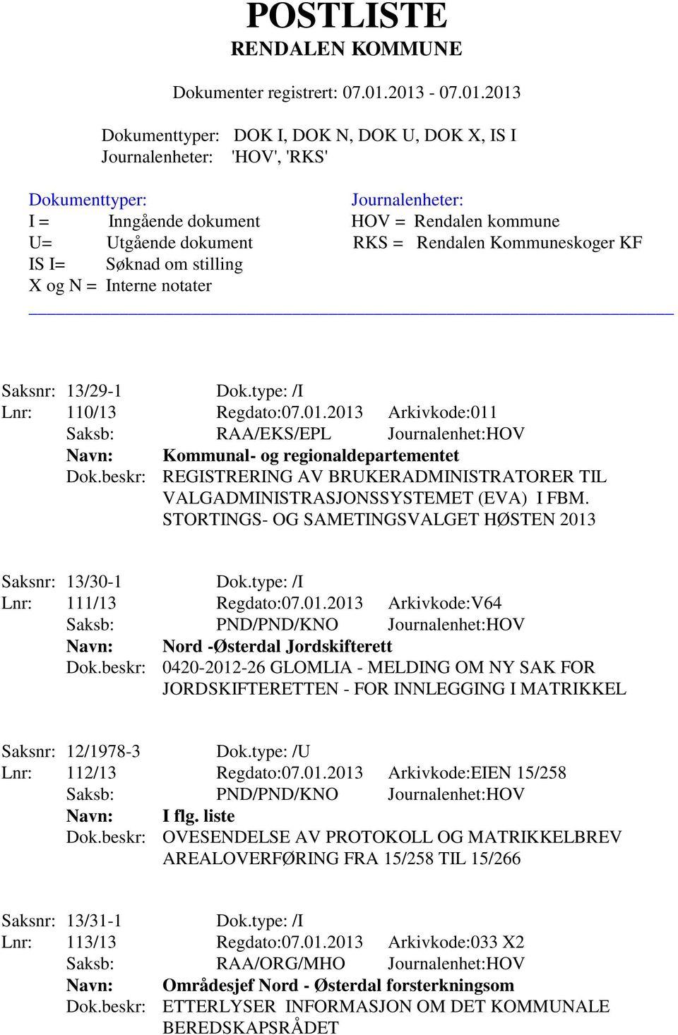 STORTINGS- OG SAMETINGSVALGET HØSTEN 2013 Saksnr: 13/30-1 Dok.type: /I Lnr: 111/13 Regdato:07.01.2013 Arkivkode:V64 Saksb: PND/PND/KNO Journalenhet:HOV Navn: Nord -Østerdal Jordskifterett Dok.