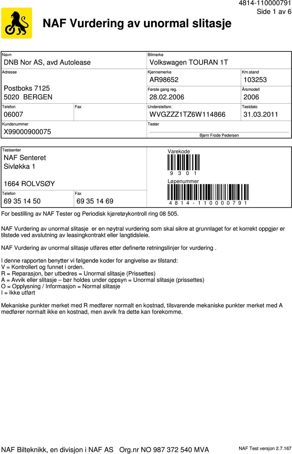 53 Årsmodell 2006 Testdato 31.03.