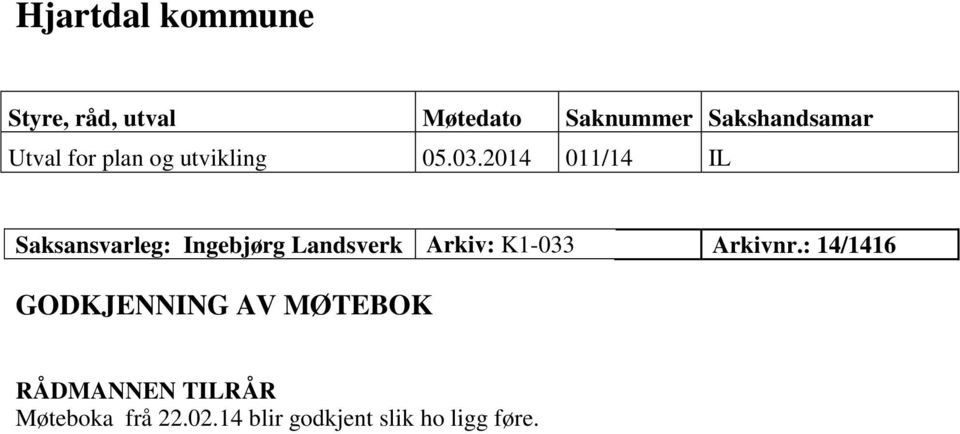 2014 011/14 IL Saksansvarleg: Ingebjørg Landsverk Arkiv: K1-033