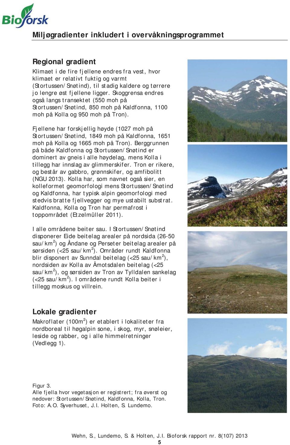 Fjellene har forskjellig høyde (1027 moh på Stortussen/Snøtind, 1849 moh på Kaldfonna, 1651 moh på Kolla og 1665 moh på Tron).
