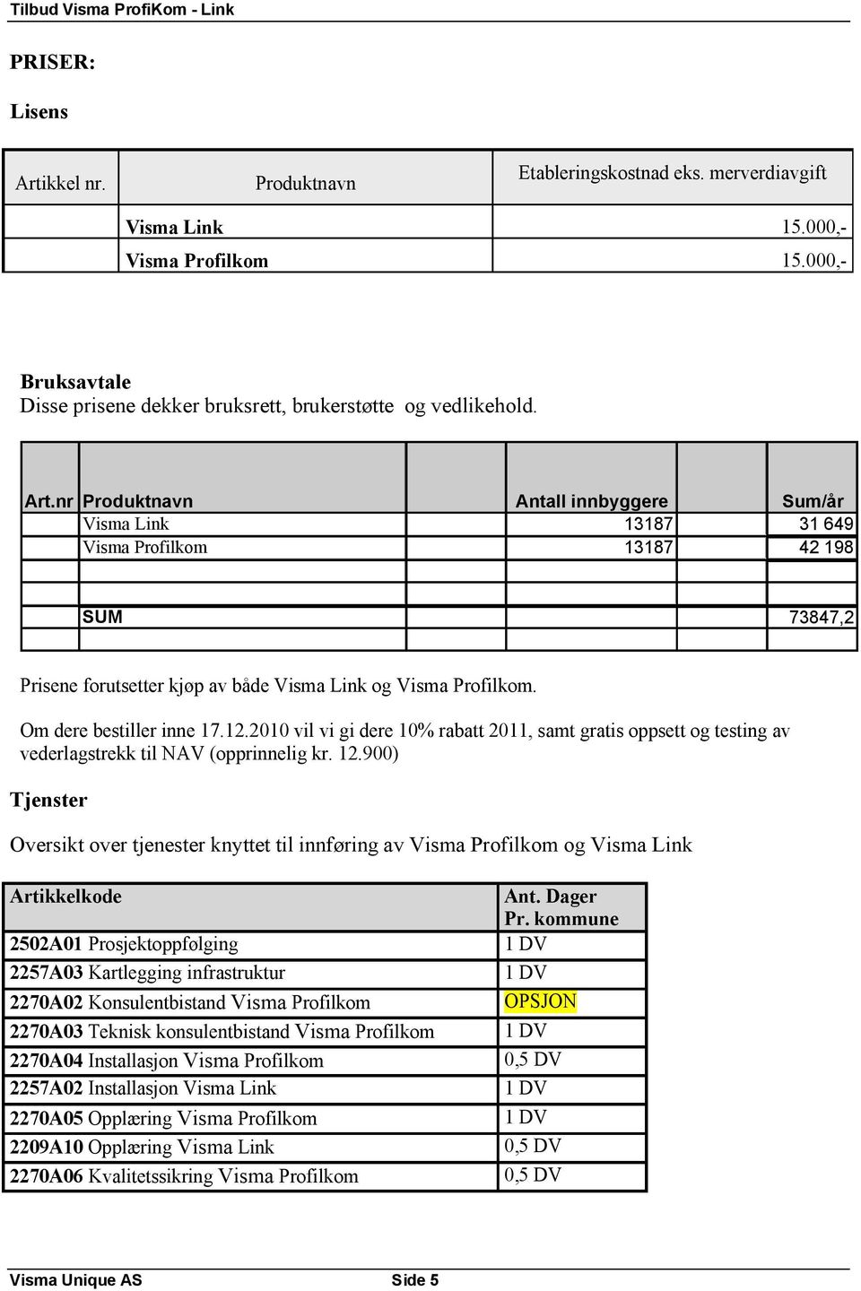 12.2010 vil vi gi dere 10% rabatt 2011, samt gratis oppsett og testing av vederlagstrekk til NAV (opprinnelig kr. 12.