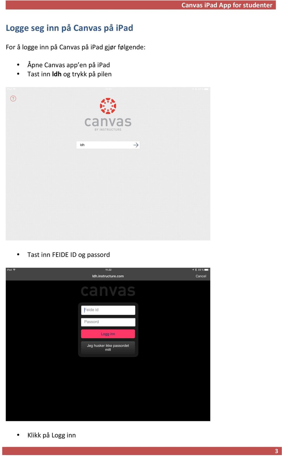 følgende: Åpne Canvas app en på ipad Tast inn ldh og
