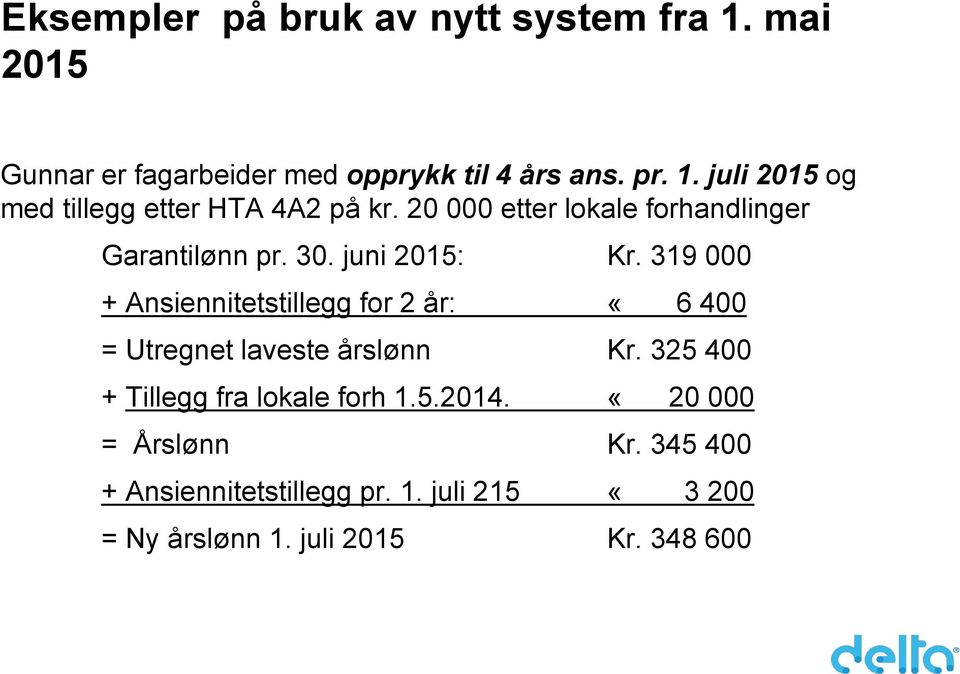 319 000 + Ansiennitetstillegg for 2 år: «6 400 = Utregnet laveste årslønn Kr. 325 400 + Tillegg fra lokale forh 1.