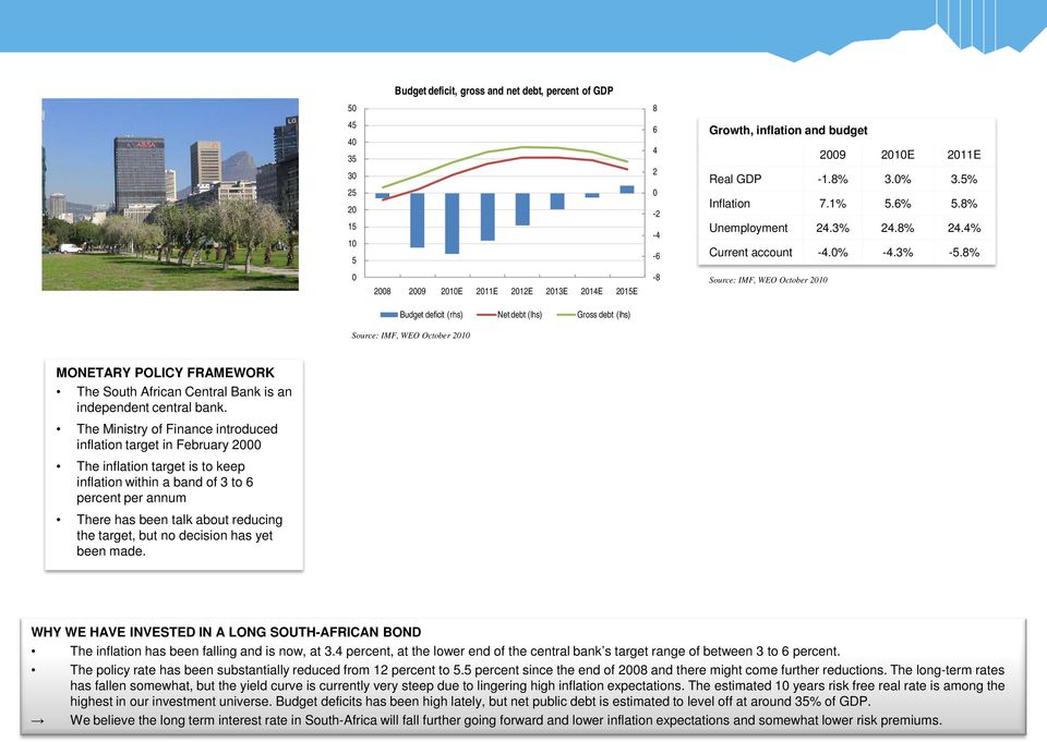 8% 0 2008 2009 2010E 2011E 2012E 2013E 2014E 2015E -8 Source: IMF, WEO October 2010 Budget deficit (rhs) Net debt (lhs) Gross debt (lhs) Source: IMF, WEO October 2010 MONETARY POLICY FRAMEWORK The