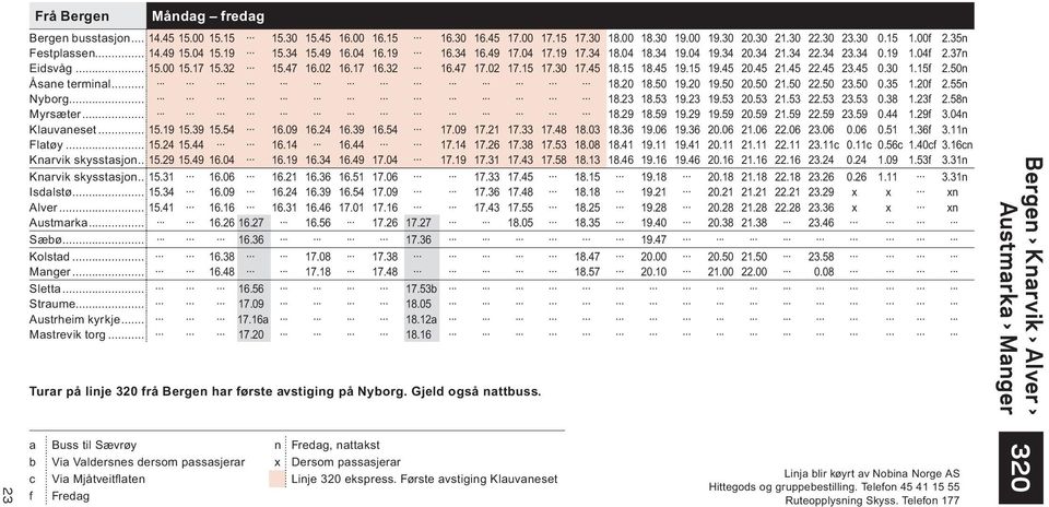 15 17.30 17.45 18.15 18.45 19.15 19.45 20.45 21.45 22.45 23.45 0.30 1.15f 2.50n Åsane terminal... 18.20 18.50 19.20 19.50 20.50 21.50 22.50 23.50 0.35 1.20f 2.55n Nyborg... 18.23 18.53 19.23 19.53 20.