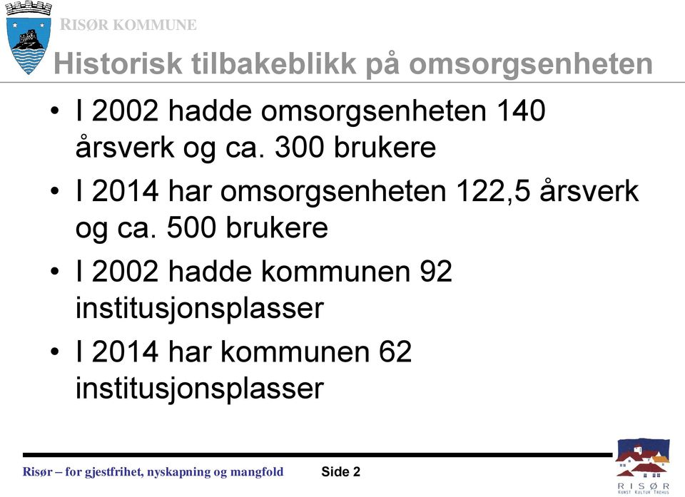 300 brukere I 2014 har omsorgsenheten 122,5 årsverk og ca.