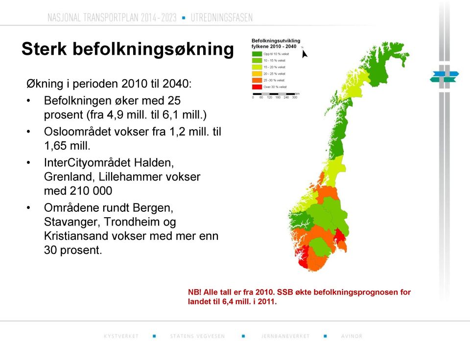 InterCityområdet Halden, Grenland, Lillehammer vokser med 210 000 Områdene rundt Bergen, Stavanger,