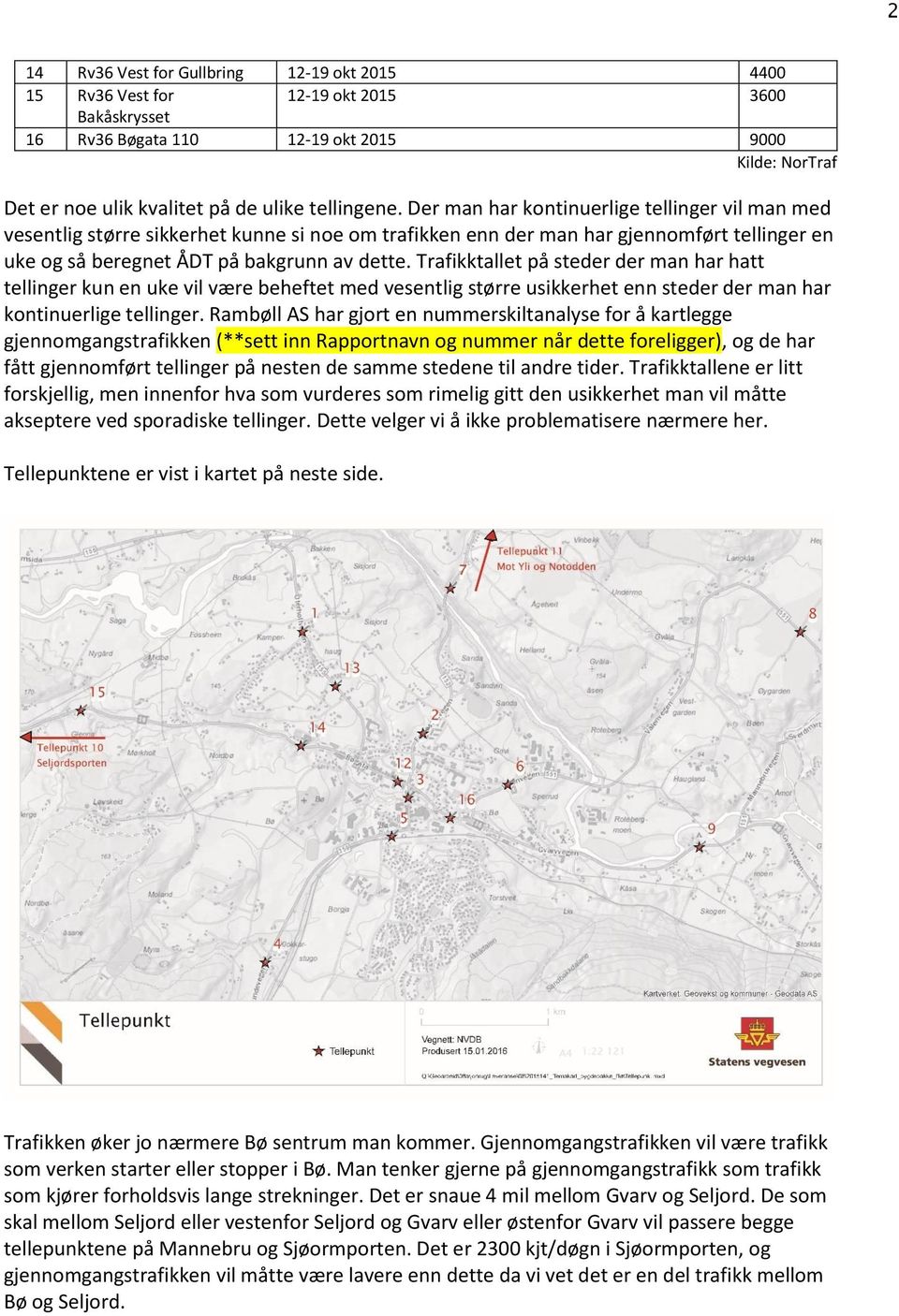 Trafikktallet på steder der man har hatt tellinger kun en uke vil være beheftet med vesentlig større usikkerhet enn steder der man har kontinuerlige tellinger.