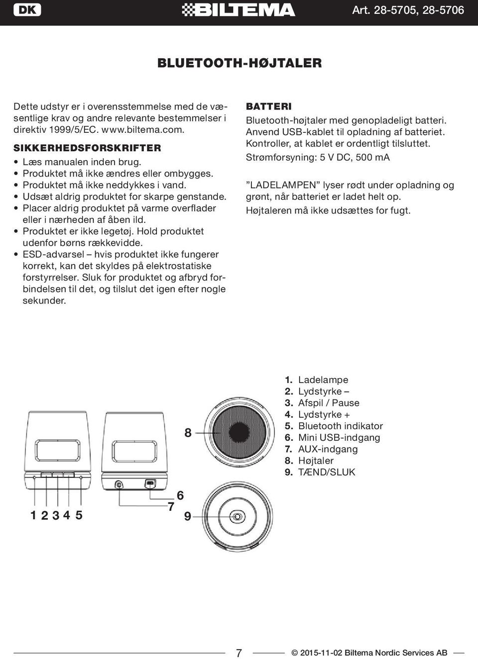 Produktet er ikke legetøj. Hold produktet udenfor børns rækkevidde. ESD-advarsel hvis produktet ikke fungerer korrekt, kan det skyldes på elektrostatiske forstyrrelser.