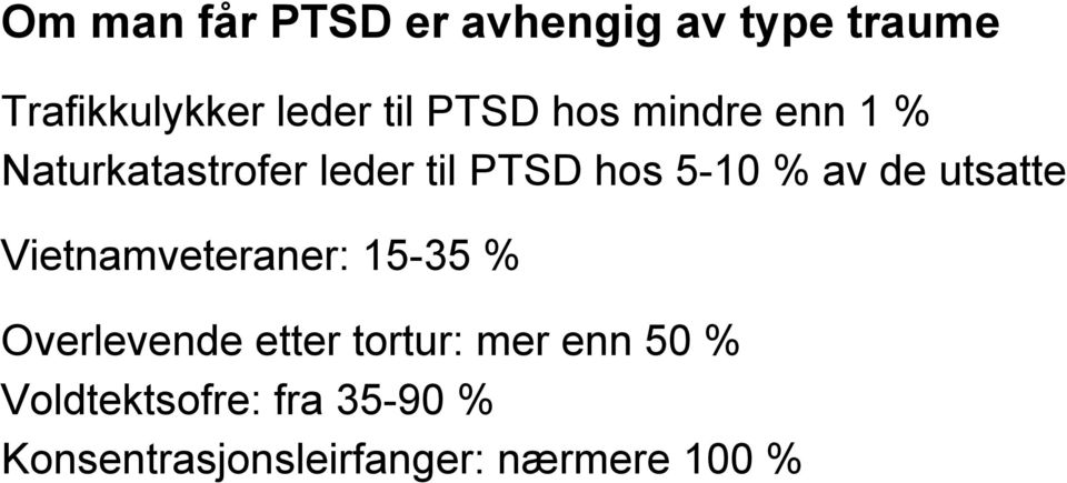 de utsatte Vietnamveteraner: 15-35 % Overlevende etter tortur: mer