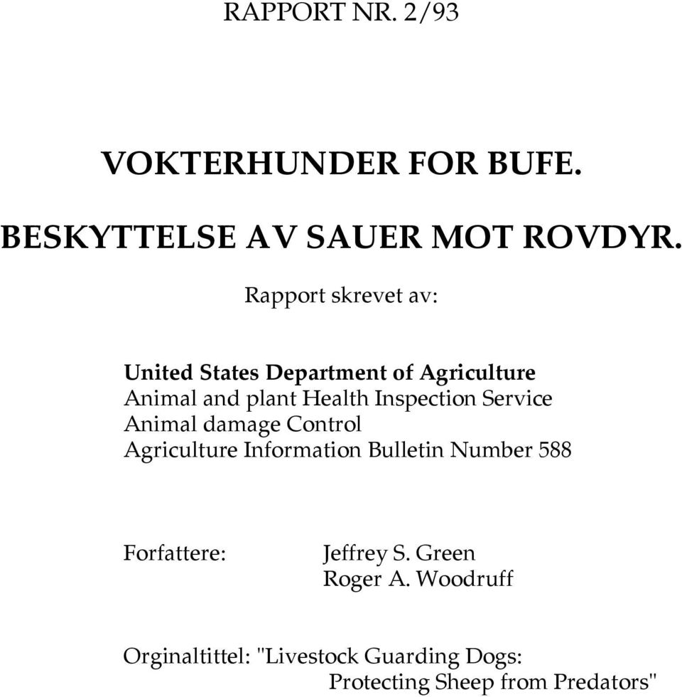 Inspection Service Animal damage Control Agriculture Information Bulletin Number 588