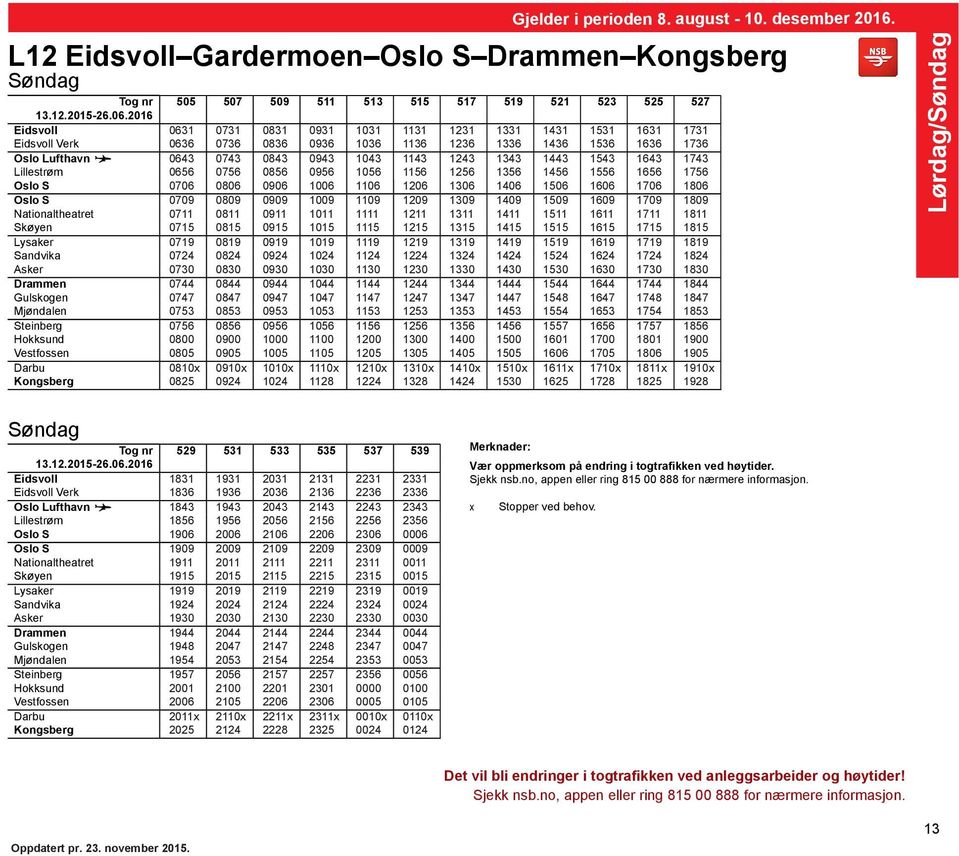 0736 0836 0936 1036 1136 1236 1336 1436 1536 1636 1736 Oslo Lufthavn 0643 0743 0843 0943 1043 1143 1243 1343 1443 1543 1643 1743 Lillestrøm 0656 0756 0856 0956 1056 1156 1256 1356 1456 1556 1656 1756