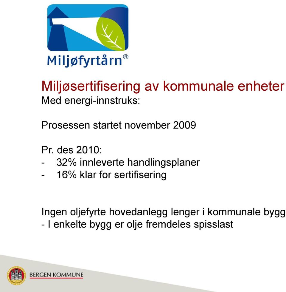 des 2010: - 32% innleverte handlingsplaner - 16% klar for