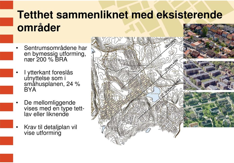 utnyttelse som i småhusplanen, 24 % BYA De mellomliggende vises