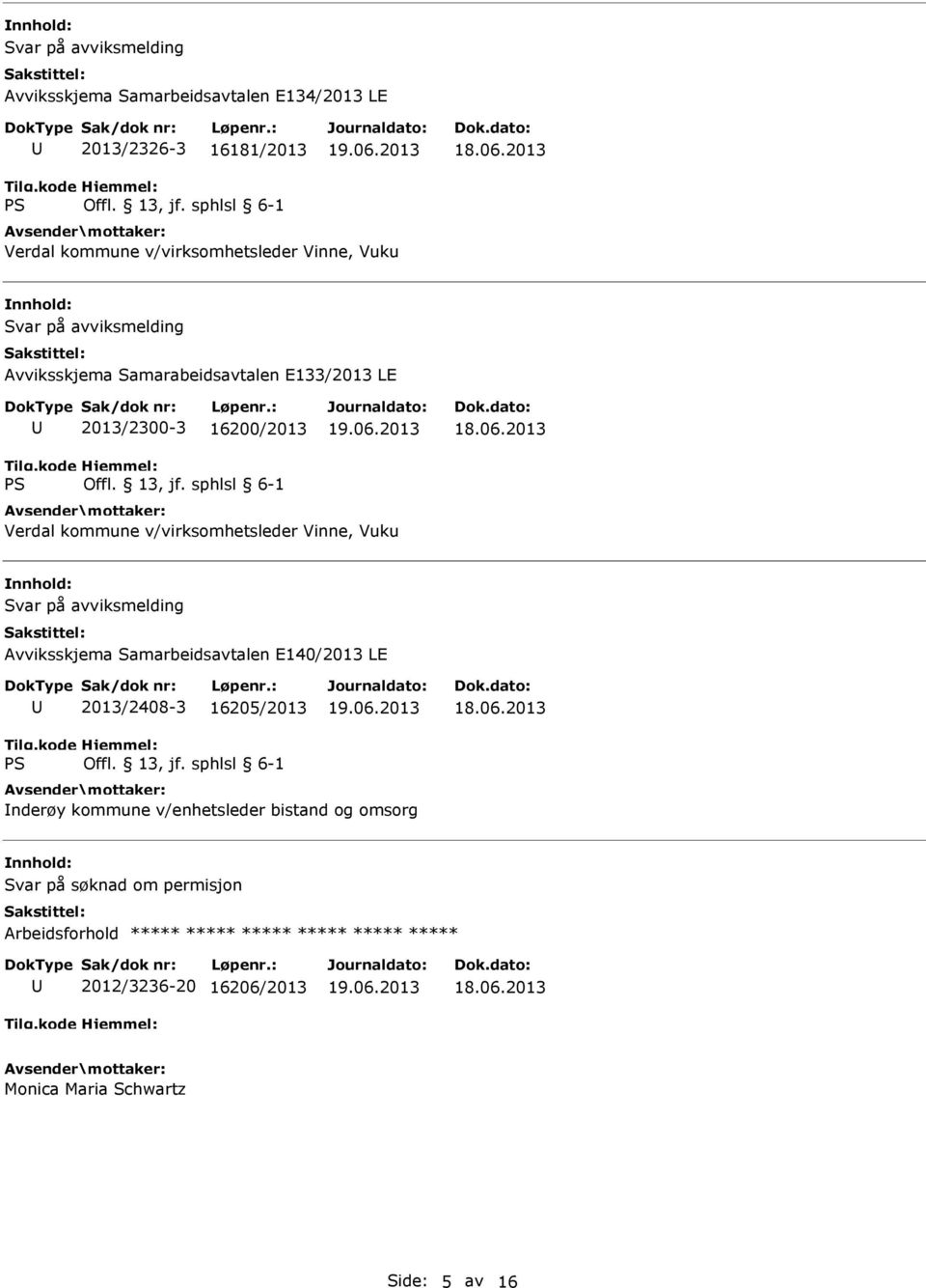 v/virksomhetsleder Vinne, Vuku Svar på avviksmelding Avviksskjema Samarbeidsavtalen E140/2013 LE 2013/2408-3 16205/2013