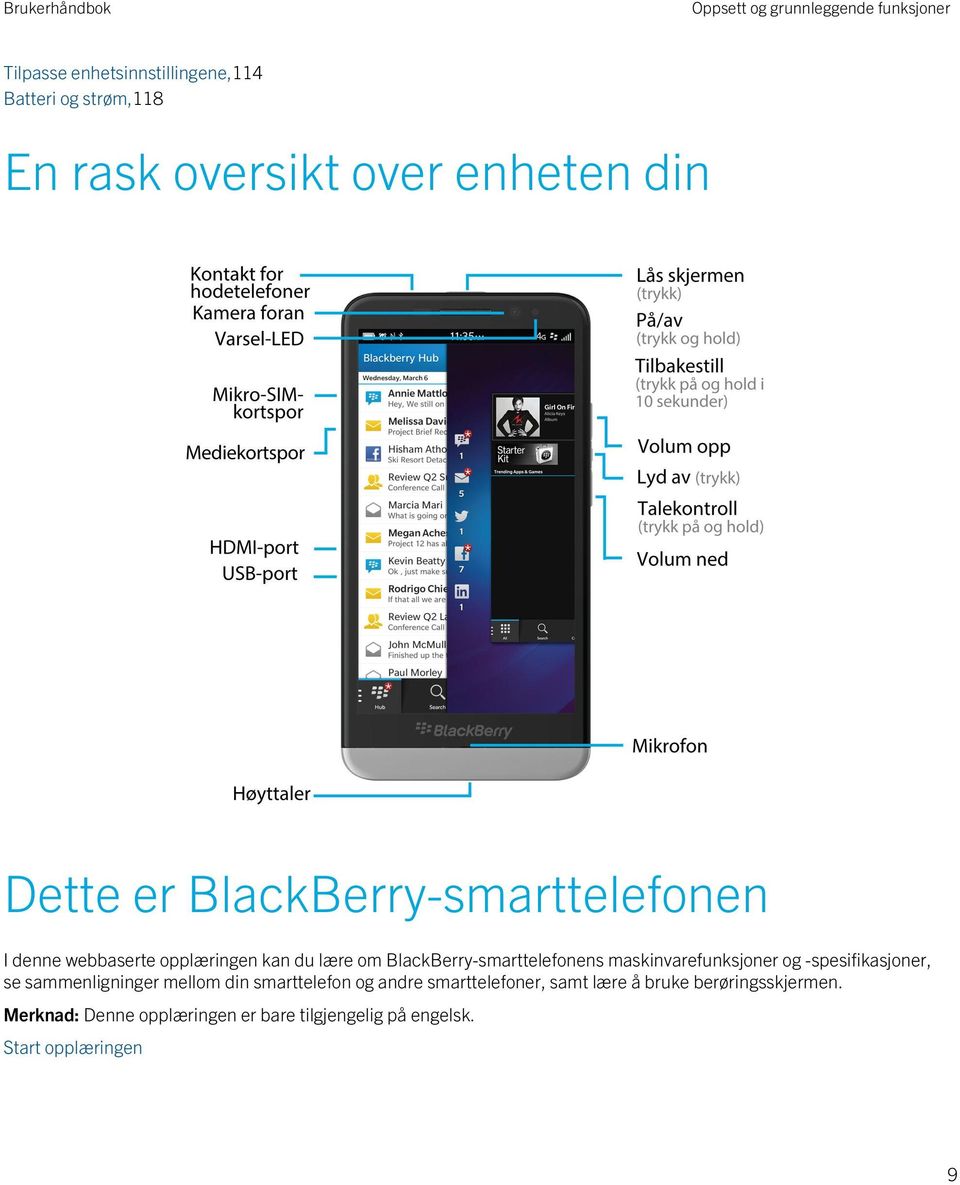BlackBerry-smarttelefonens maskinvarefunksjoner og -spesifikasjoner, se sammenligninger mellom din smarttelefon og