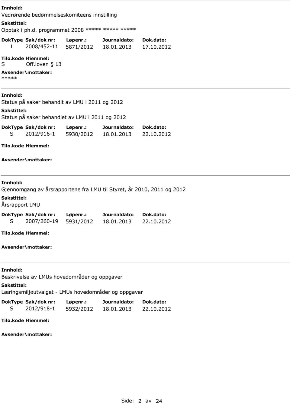 10.2012 Beskrivelse av LMUs hovedområder og oppgaver Læringsmiljøutvalget - LMUs hovedområder og oppgaver 2012/918-1 5932/2012 22.