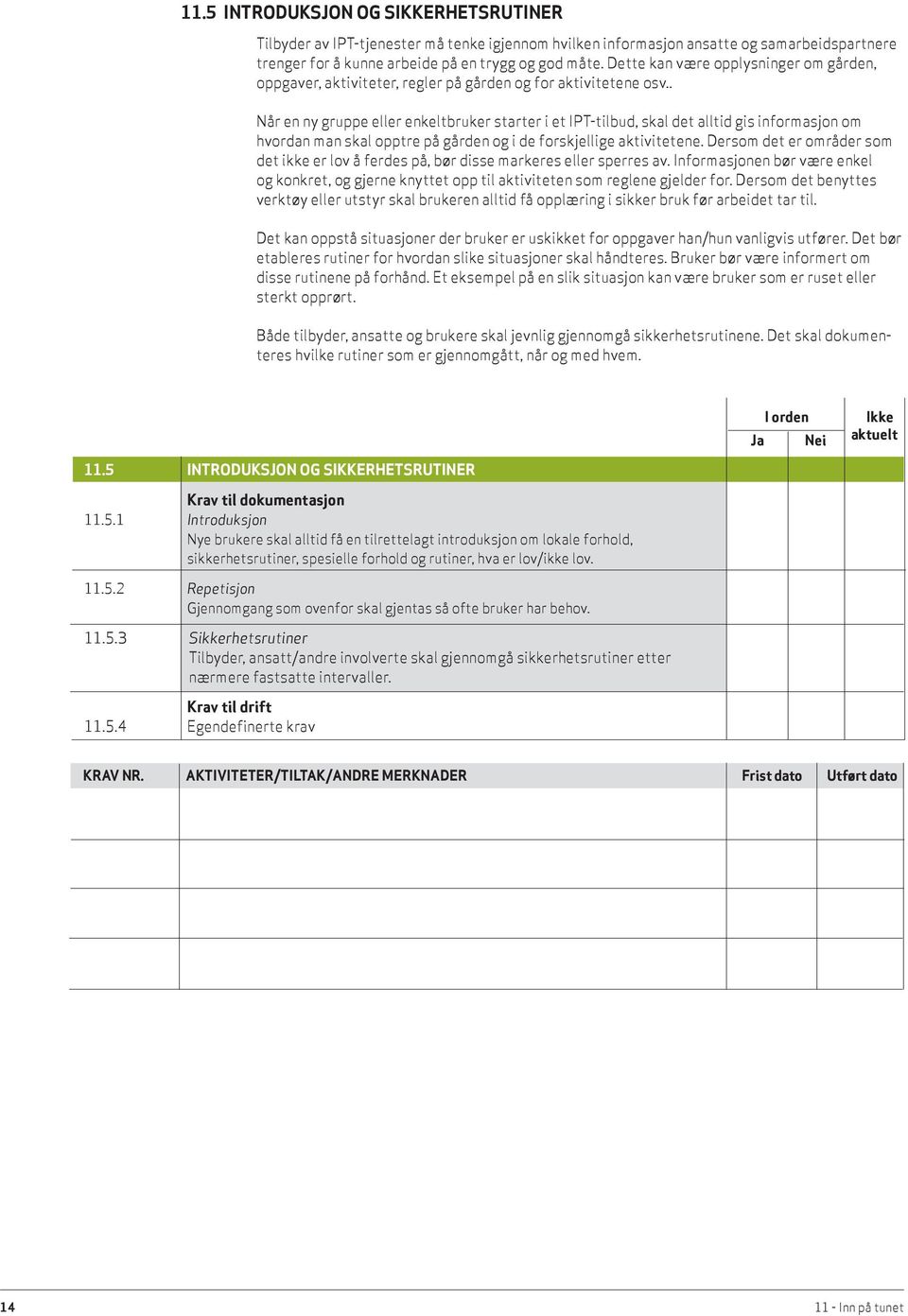 . Når en ny gruppe eller enkeltbruker starter i et IPT-tilbud, skal det alltid gis informasjon om hvordan man skal opptre på gården og i de forskjellige aktivitetene.