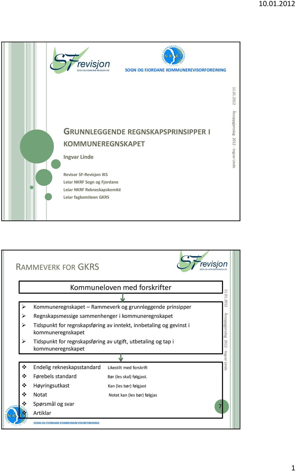 innbetaling og gevinst i kommuneregnskapet Tidspunkt for regnskapsføring av utgift, utbetaling og tap i kommuneregnskapet Endelig rekneskapsstandard Likestilt med